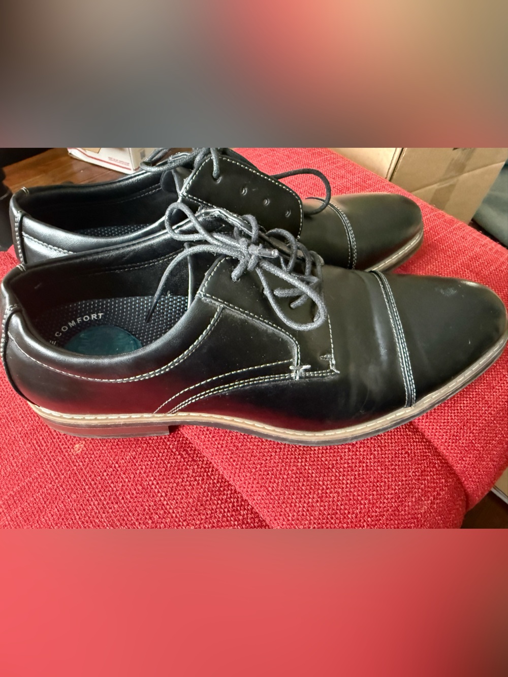 Nunn Bush Black Lace-Up Oxfords with White Contrast Stitching